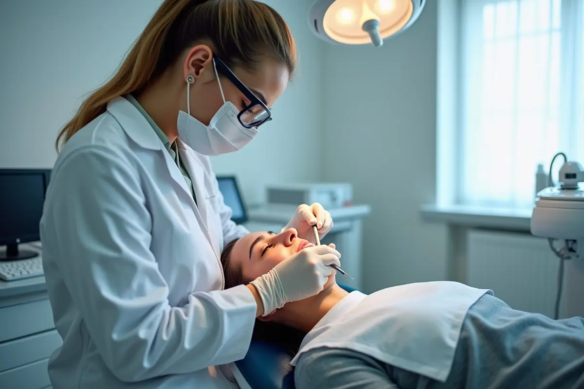 doctor treat dental implant patient