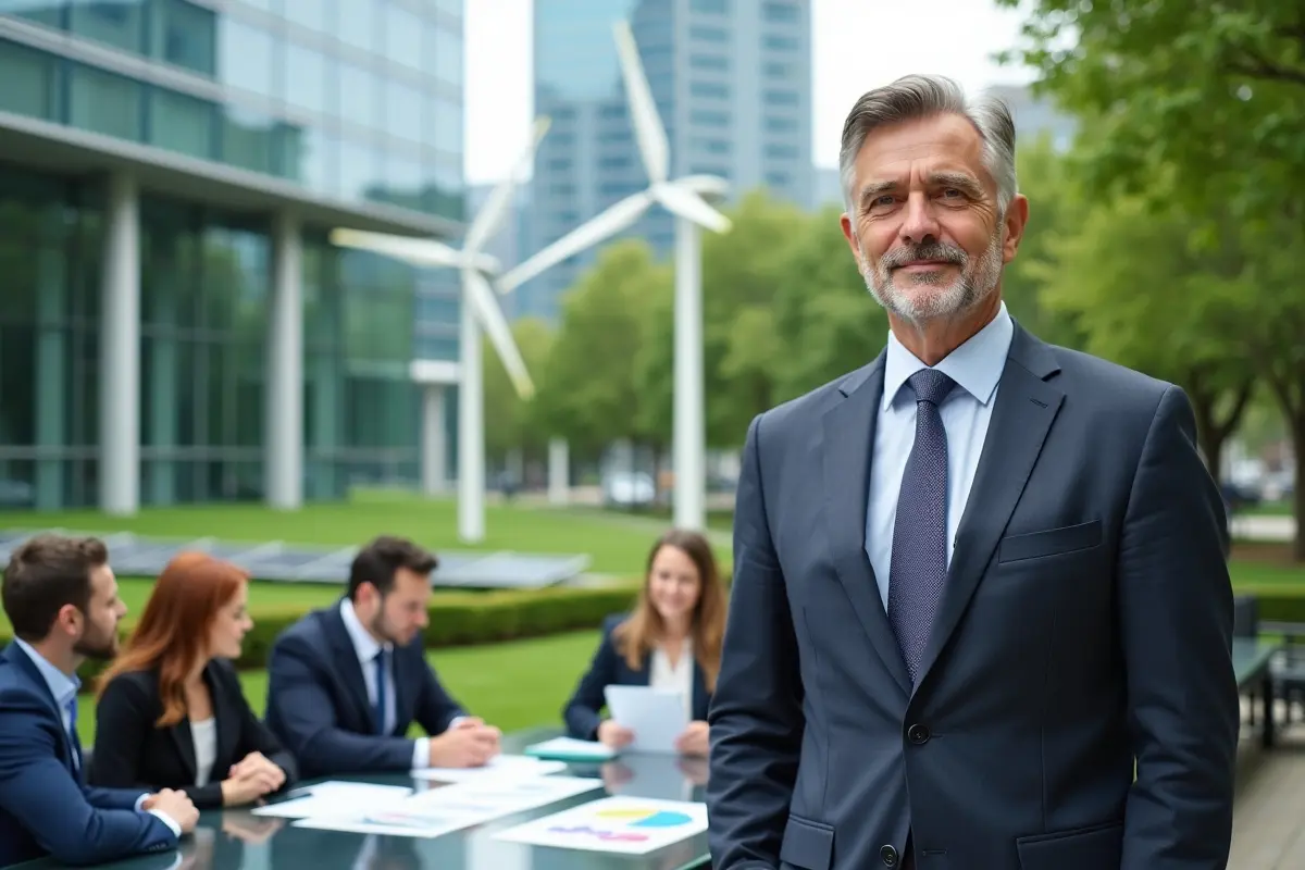 business leader promoting sustainable growth balancing profit and environmental impact