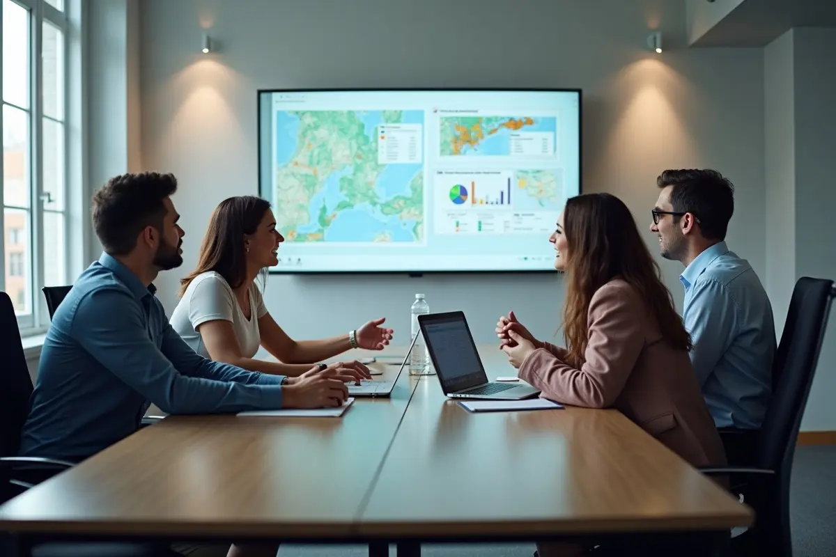 sales team analyzing territory mapping strategy on screen